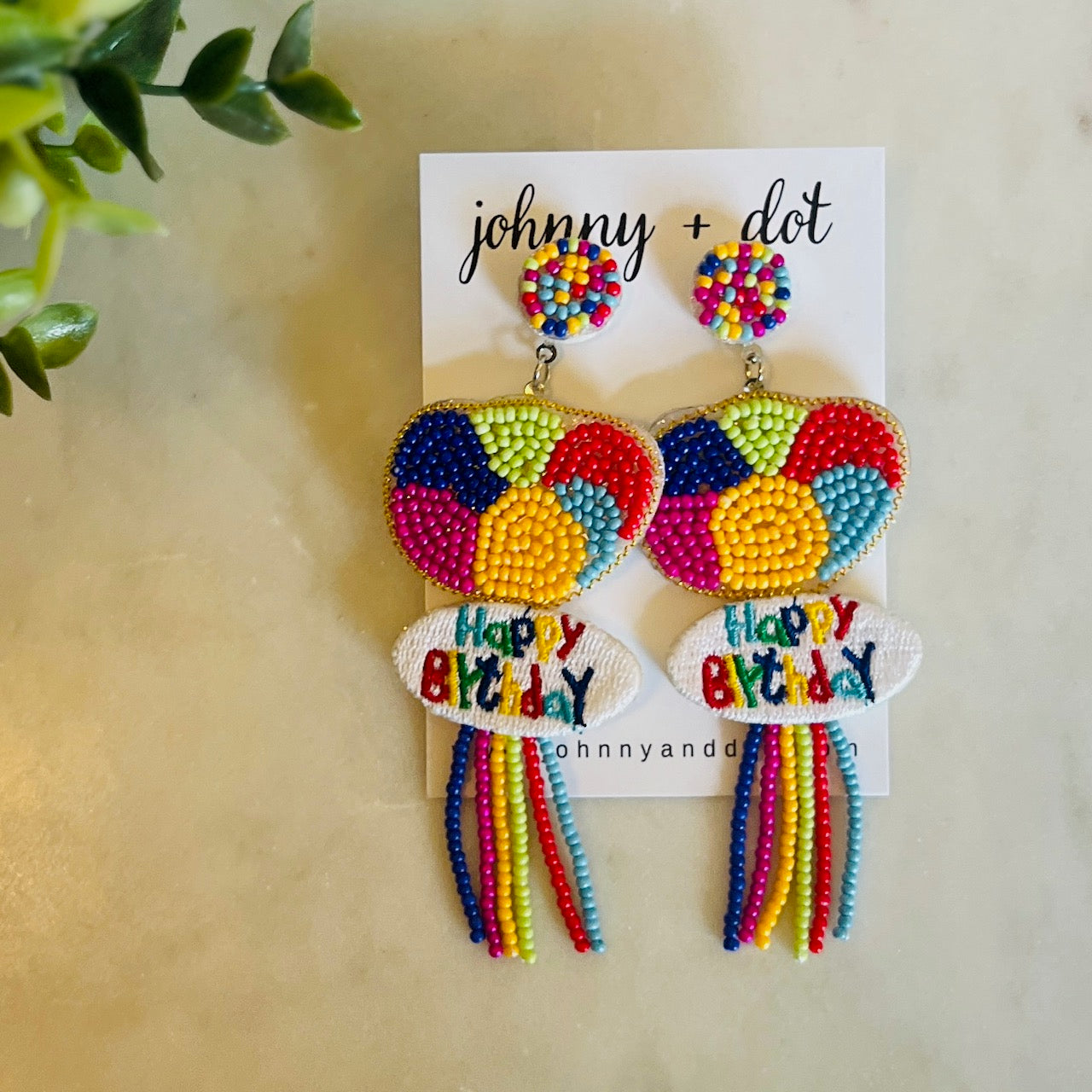 Beaded Happy Birthday Balloon Earrings