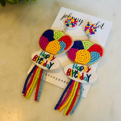 Beaded Happy Birthday Balloon Earrings