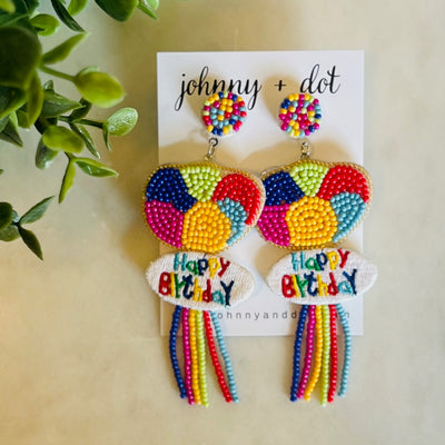 Beaded Happy Birthday Balloon Earrings