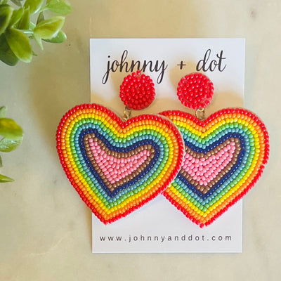 Beaded Rainbow Heart Earrings