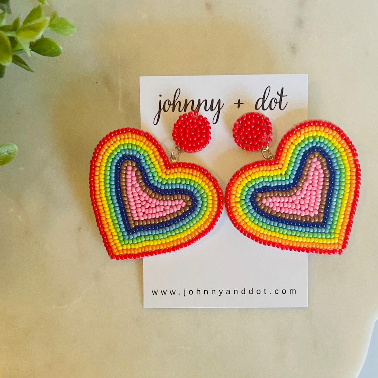 Beaded Rainbow Heart Earrings