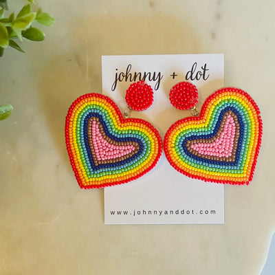 Beaded Rainbow Heart Earrings