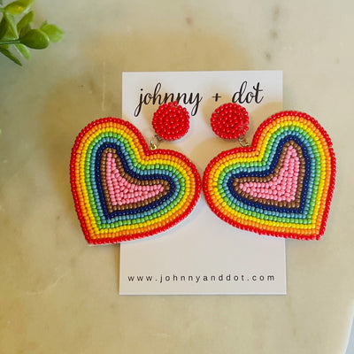 Beaded Rainbow Heart Earrings