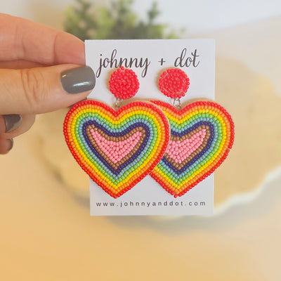 Beaded Rainbow Heart Earrings