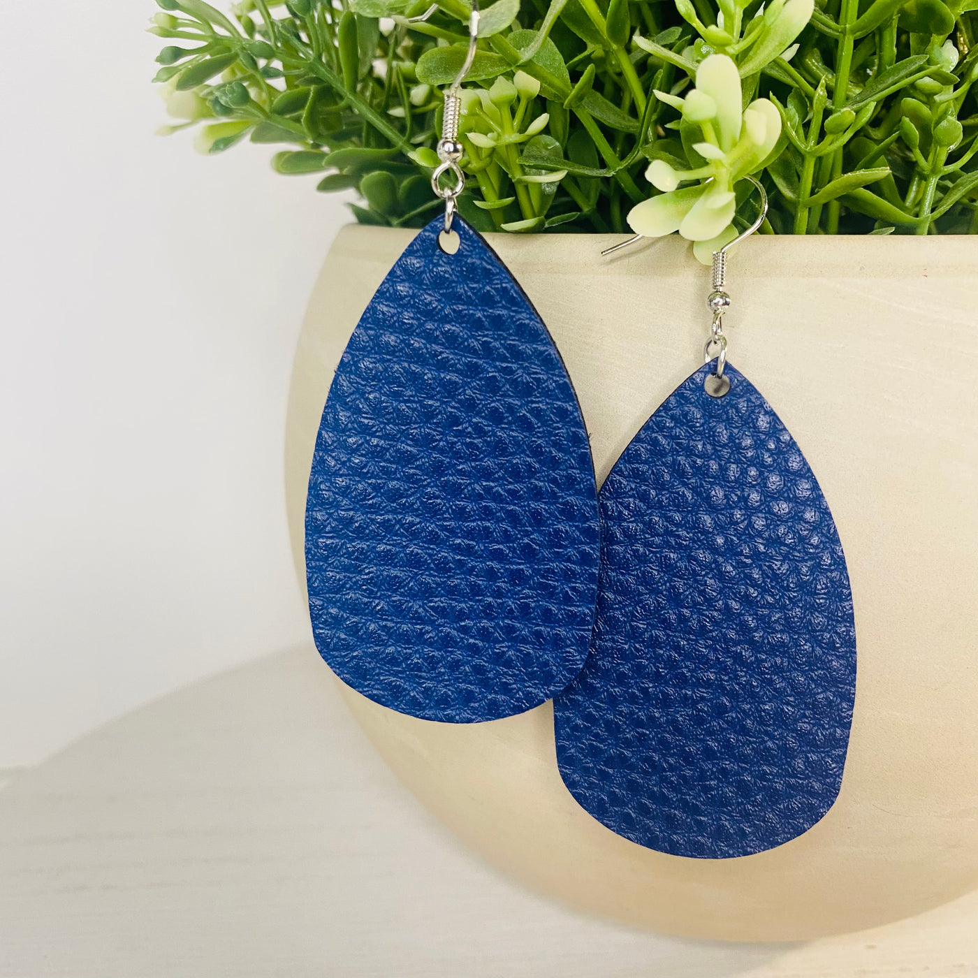 Blue Hammered Teardrop Earrings